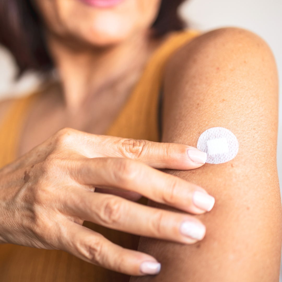woman wearing a bioidentical hormone patch